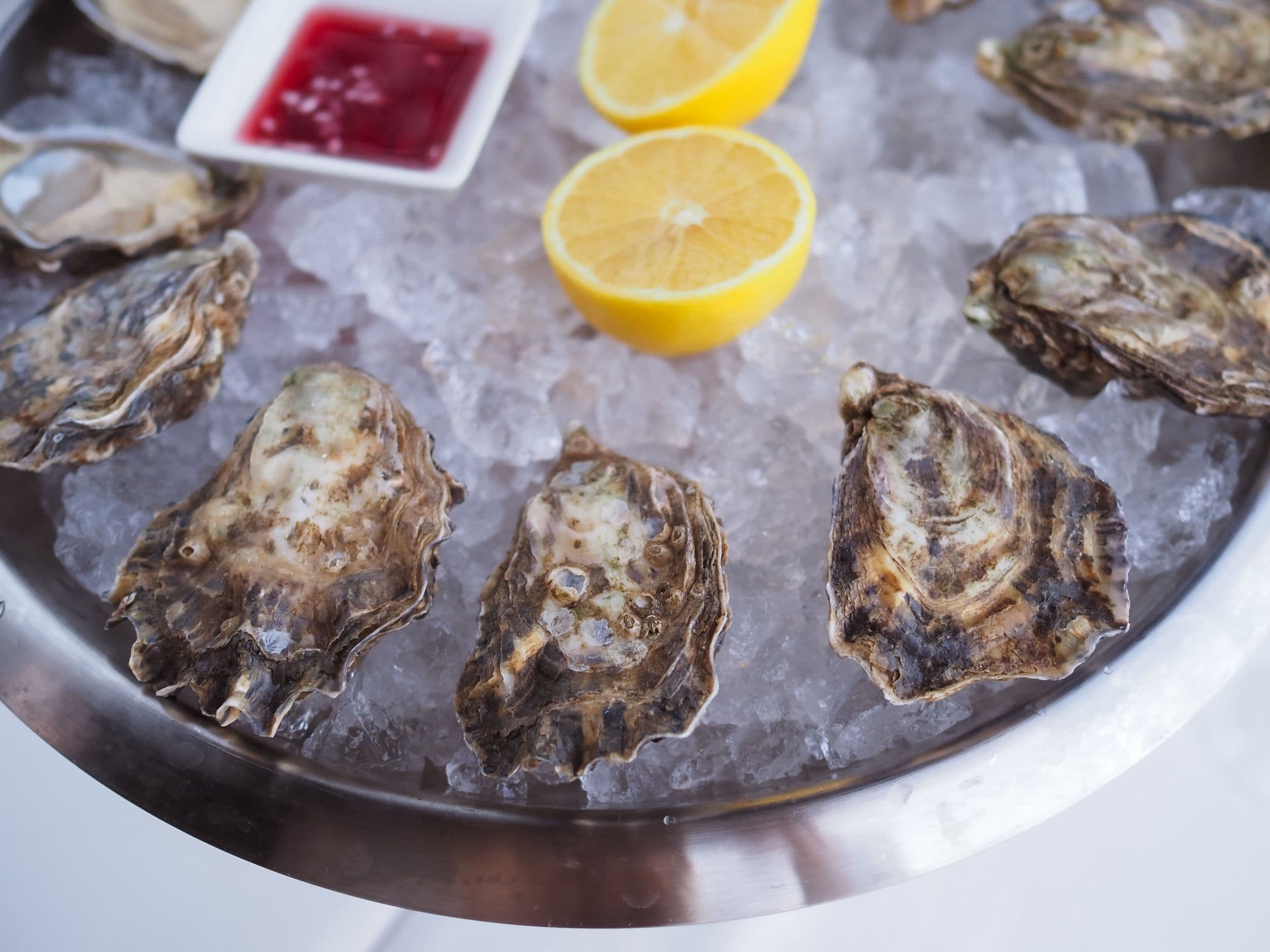 Porthilly rock oysters on crushed ice, shucked to order